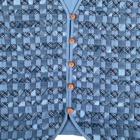 Vintage Womens Large Blue Patch Woven Plaid Cotton Vest - Picture 4 of 8